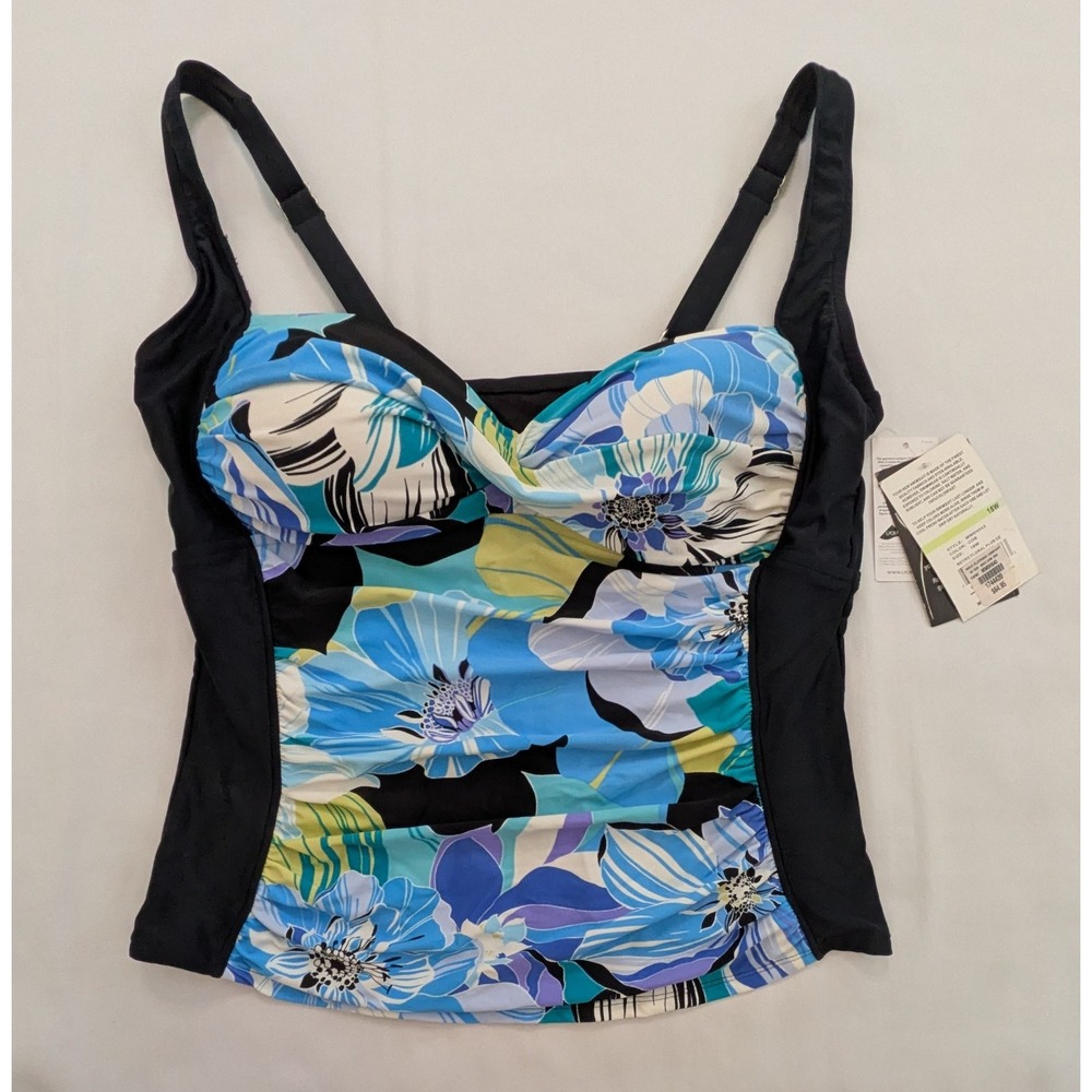 Maxine of Hollywood Over The Shoulder Shirred Tankini Swimsuit Top 18W - NWT